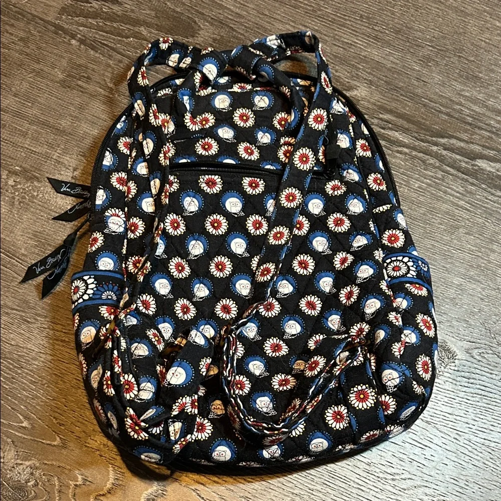 Vera Bradley Black and Red Floral Backpack owls